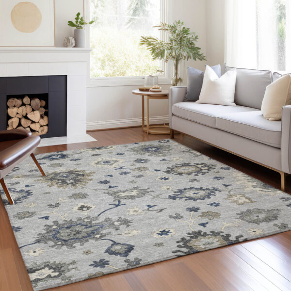 3' X 5' Silver Gray And Taupe Floral Washable Indoor Outdoor Area Rug