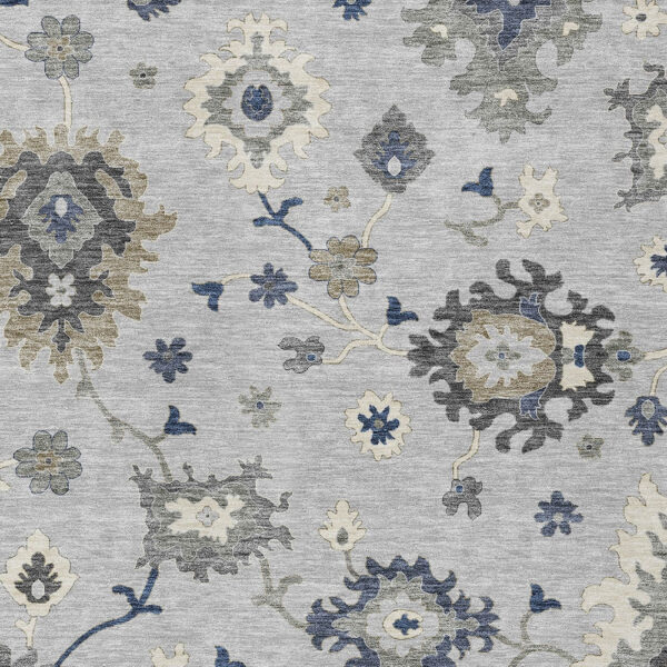 3' X 5' Silver Gray And Taupe Floral Washable Indoor Outdoor Area Rug