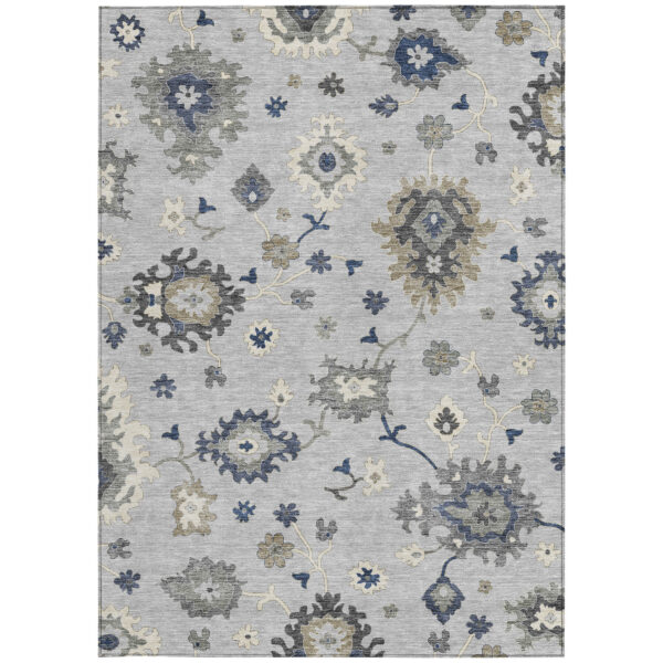 3' X 5' Silver Gray And Taupe Floral Washable Indoor Outdoor Area Rug