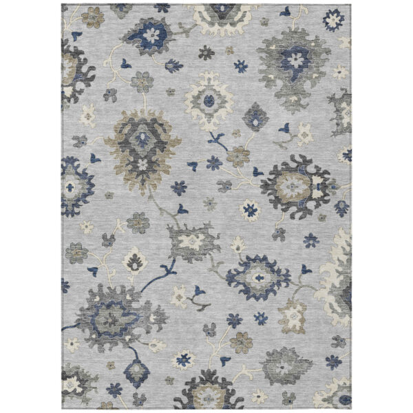 3' X 5' Silver Gray And Taupe Floral Washable Indoor Outdoor Area Rug
