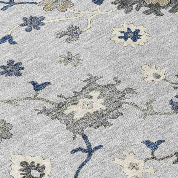 3' X 5' Silver Gray And Taupe Floral Washable Indoor Outdoor Area Rug