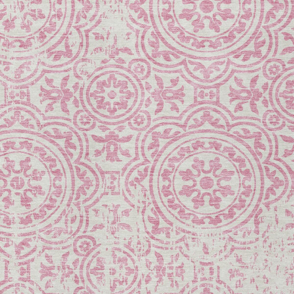 3' X 5' Pink And Ivory Medallion Washable Indoor Outdoor Area Rug