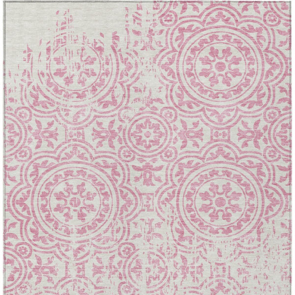 3' X 5' Pink And Ivory Medallion Washable Indoor Outdoor Area Rug