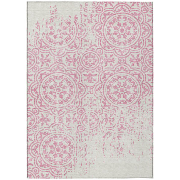 3' X 5' Pink And Ivory Medallion Washable Indoor Outdoor Area Rug