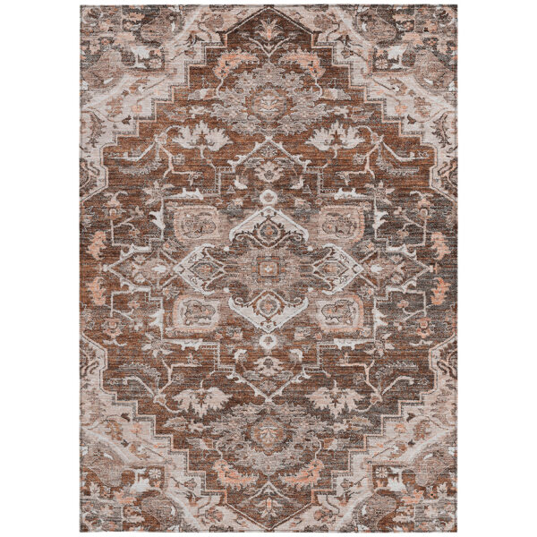 3' X 5' Terra Cotta Brown And Copper Oriental Washable Indoor Outdoor Area Rug