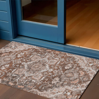 3' X 5' Terra Cotta Brown And Copper Oriental Washable Indoor Outdoor Area Rug