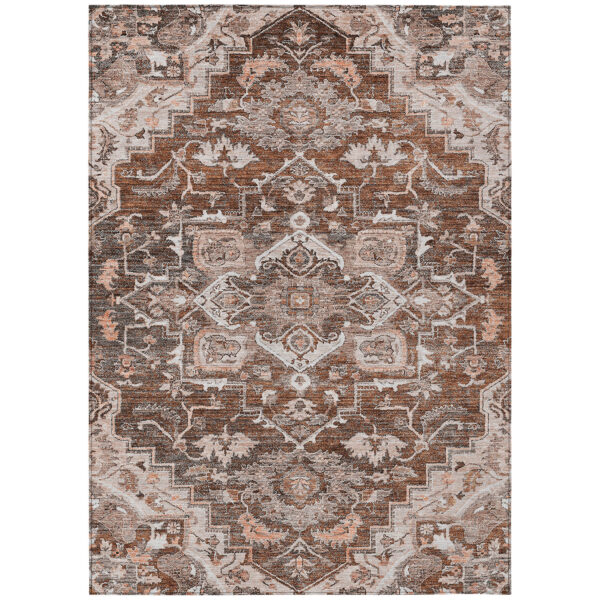 3' X 5' Terra Cotta Brown And Copper Oriental Washable Indoor Outdoor Area Rug