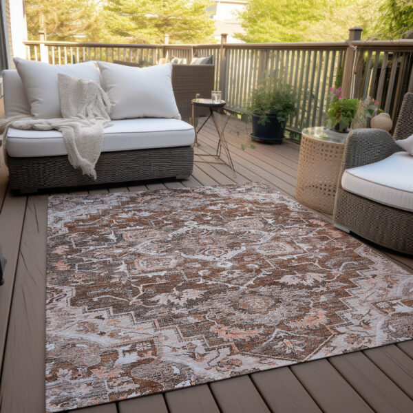 3' X 5' Terra Cotta Brown And Copper Oriental Washable Indoor Outdoor Area Rug