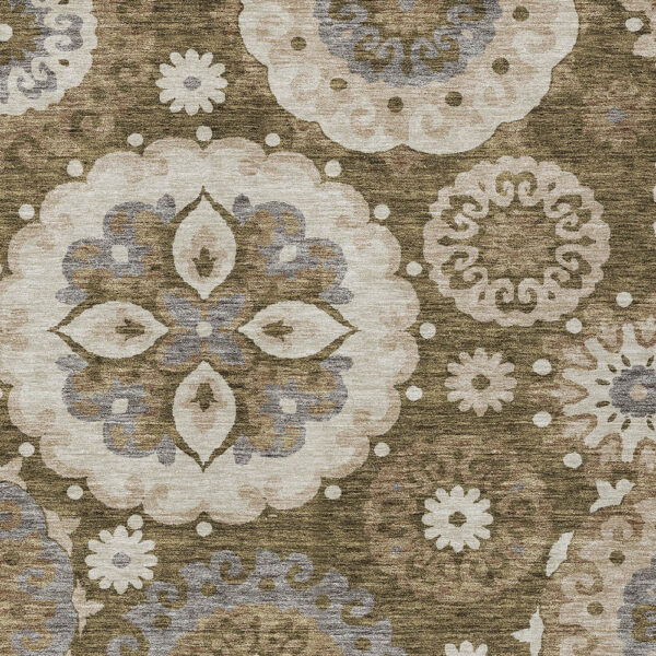 8' X 10' Brown Ivory And Beige Floral Medallion Washable Indoor Outdoor Area Rug