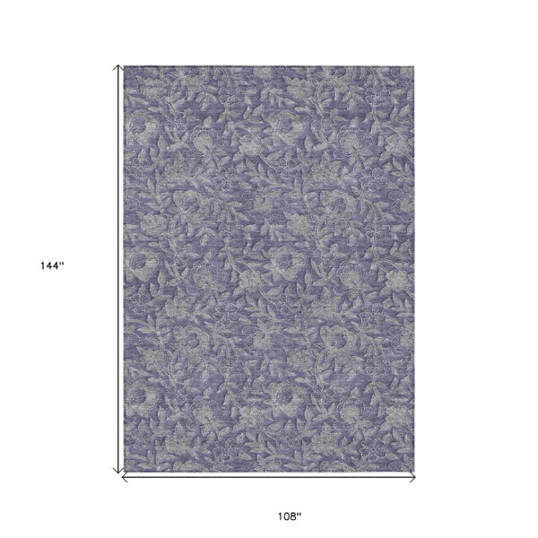 9' X 12' Eggplant Purple And Gray Floral Washable Indoor Outdoor Area Rug
