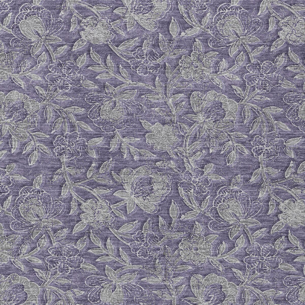 9' X 12' Eggplant Purple And Gray Floral Washable Indoor Outdoor Area Rug
