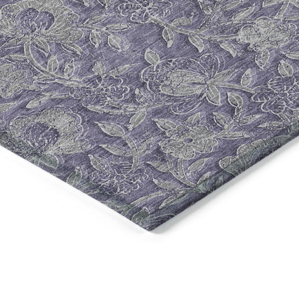 9' X 12' Eggplant Purple And Gray Floral Washable Indoor Outdoor Area Rug