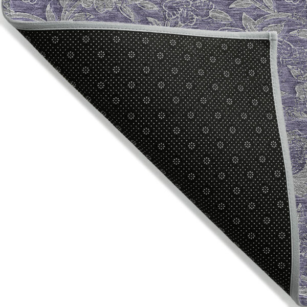 9' X 12' Eggplant Purple And Gray Floral Washable Indoor Outdoor Area Rug