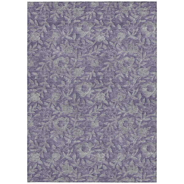 9' X 12' Eggplant Purple And Gray Floral Washable Indoor Outdoor Area Rug