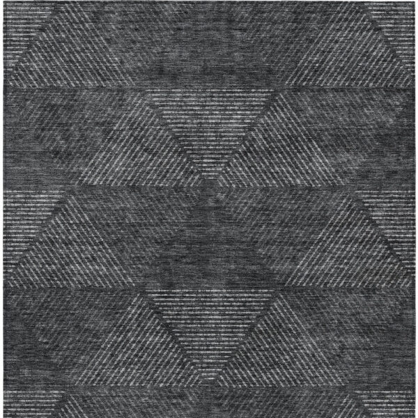 8' X 10' Charcoal Gray And Silver Geometric Washable Indoor Outdoor Area Rug