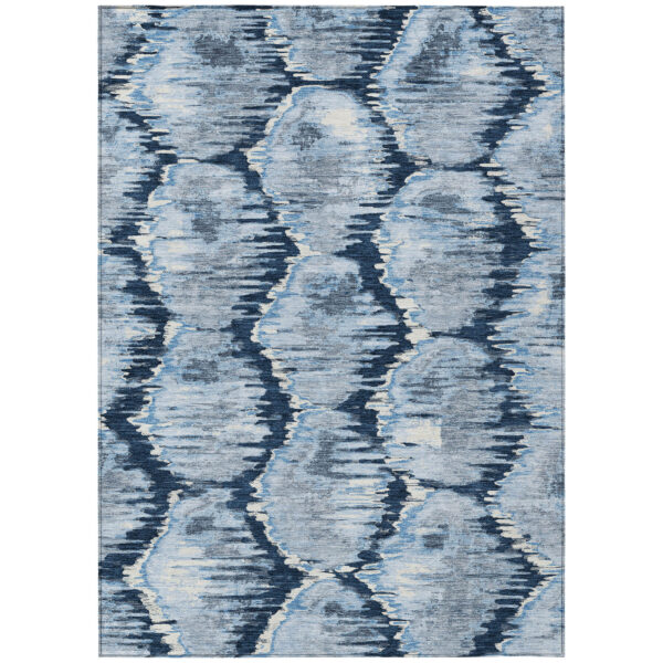 3' X 5' Navy Blue Sky Blue And Ivory Abstract Washable Indoor Outdoor Area Rug