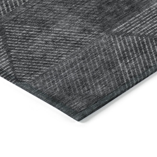 8' X 10' Charcoal Gray And Silver Geometric Washable Indoor Outdoor Area Rug