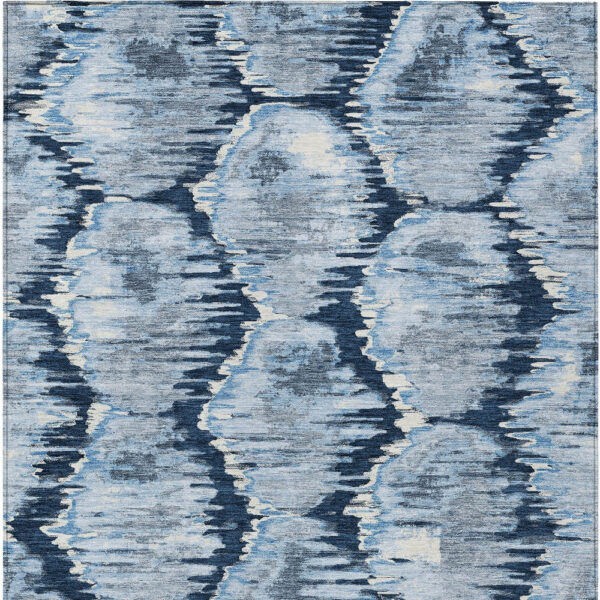 3' X 5' Navy Blue Sky Blue And Ivory Abstract Washable Indoor Outdoor Area Rug