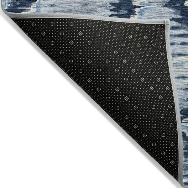 3' X 5' Navy Blue Sky Blue And Ivory Abstract Washable Indoor Outdoor Area Rug