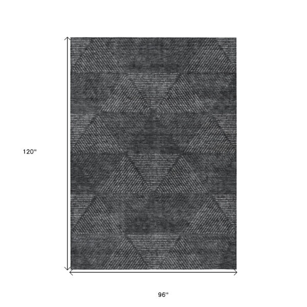 8' X 10' Charcoal Gray And Silver Geometric Washable Indoor Outdoor Area Rug