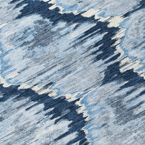 3' X 5' Navy Blue Sky Blue And Ivory Abstract Washable Indoor Outdoor Area Rug