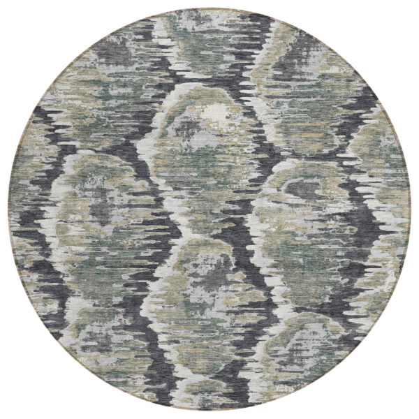 8' Charcoal Gray And Silver Round Abstract Washable Indoor Outdoor Area Rug