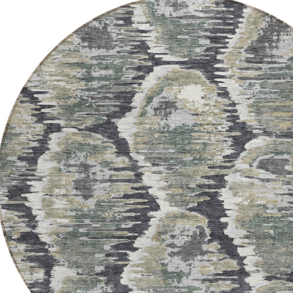 8' Charcoal Gray And Silver Round Abstract Washable Indoor Outdoor Area Rug
