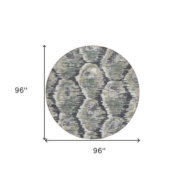 8' Charcoal Gray And Silver Round Abstract Washable Indoor Outdoor Area Rug