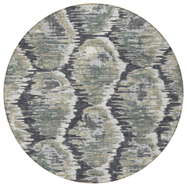 8' Charcoal Gray And Silver Round Abstract Washable Indoor Outdoor Area Rug