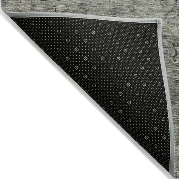 9' X 12' Taupe Khaki And Charcoal Floral Washable Indoor Outdoor Area Rug