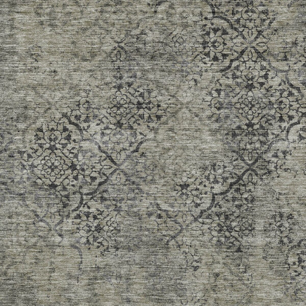 9' X 12' Taupe Khaki And Charcoal Floral Washable Indoor Outdoor Area Rug