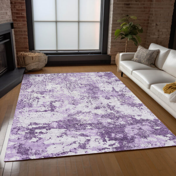3' X 5' Lavender Purple And Lilac Floral Washable Indoor Outdoor Area Rug