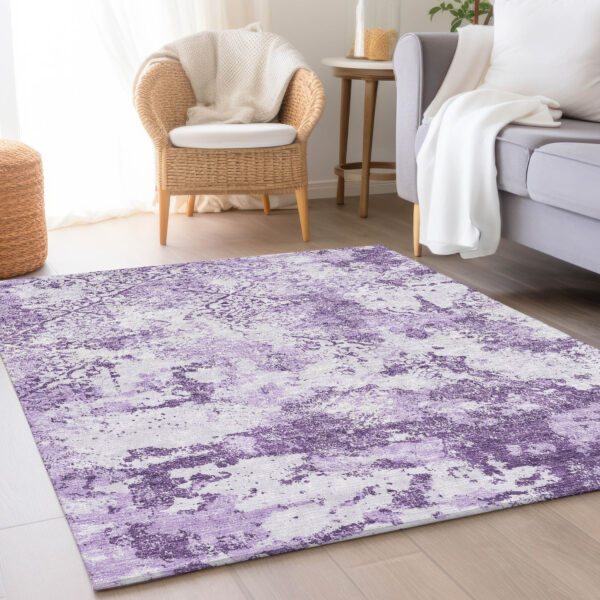 3' X 5' Lavender Purple And Lilac Floral Washable Indoor Outdoor Area Rug