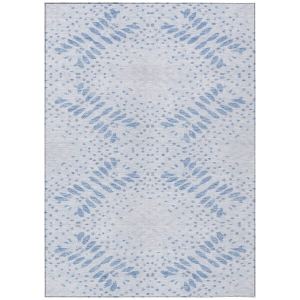 9' X 12' Denim Blue And Sky Blue Floral Washable Indoor Outdoor Area Rug