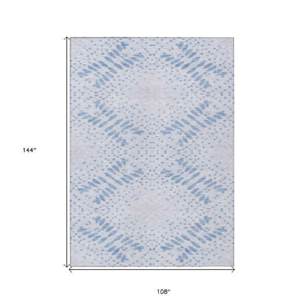 9' X 12' Denim Blue And Sky Blue Floral Washable Indoor Outdoor Area Rug