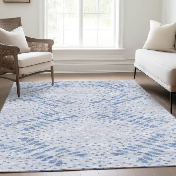 9' X 12' Denim Blue And Sky Blue Floral Washable Indoor Outdoor Area Rug