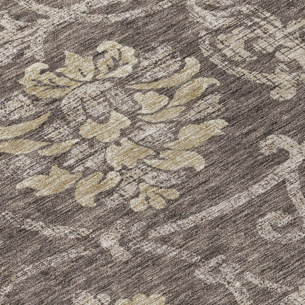 8' Brown Beige And Taupe Round Floral Washable Indoor Outdoor Area Rug