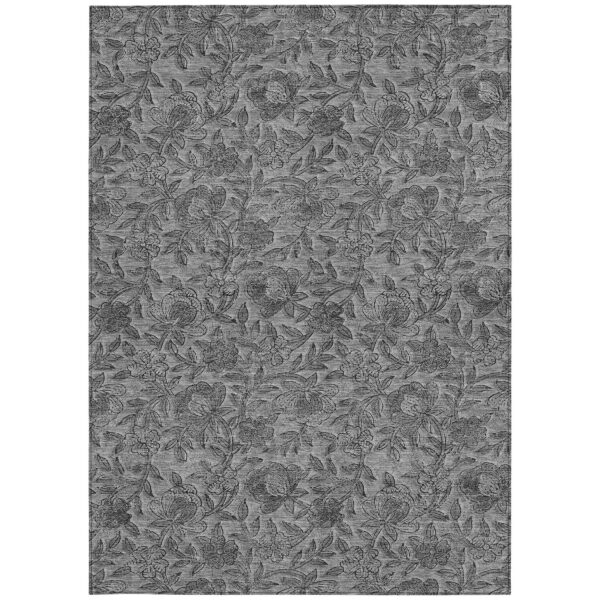 3' X 5' Gray Charcoal And Silver Floral Washable Indoor Outdoor Area Rug