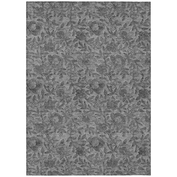 3' X 5' Gray Charcoal And Silver Floral Washable Indoor Outdoor Area Rug