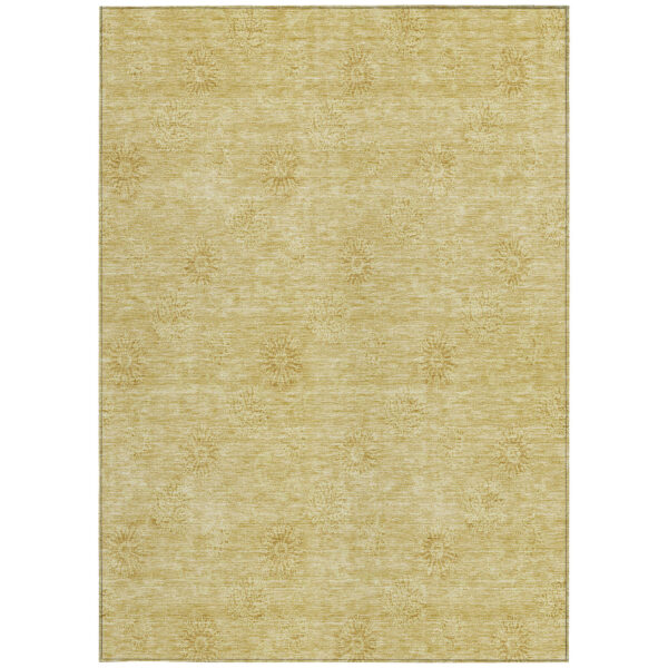 10' X 14' Gold And Ivory Floral Washable Indoor Outdoor Area Rug