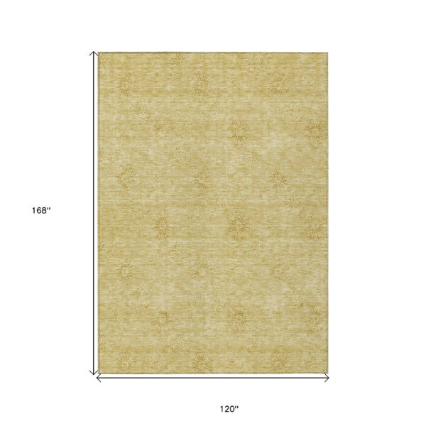 10' X 14' Gold And Ivory Floral Washable Indoor Outdoor Area Rug