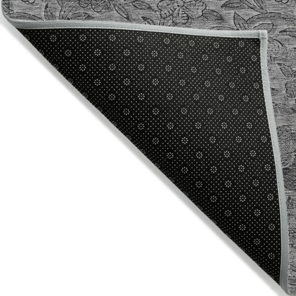 3' X 5' Gray Charcoal And Silver Floral Washable Indoor Outdoor Area Rug