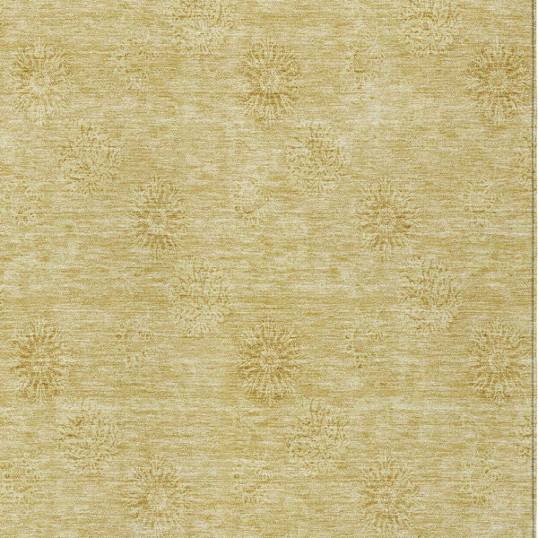 10' X 14' Gold And Ivory Floral Washable Indoor Outdoor Area Rug