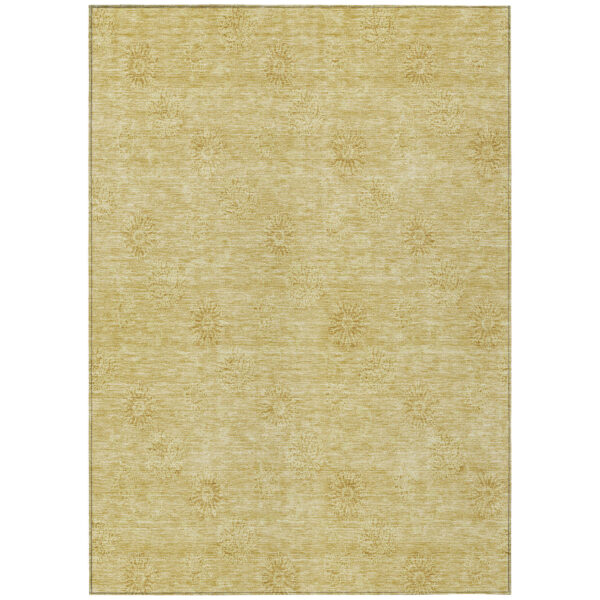 10' X 14' Gold And Ivory Floral Washable Indoor Outdoor Area Rug