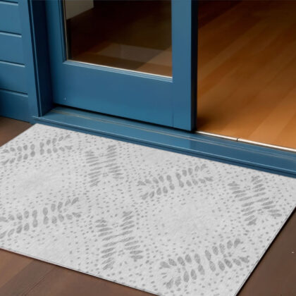 3' X 5' Gray And Silver Floral Washable Indoor Outdoor Area Rug