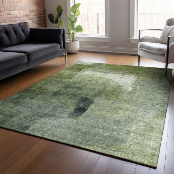 8' X 10' Artichoke Green And Sage Abstract Washable Indoor Outdoor Area Rug