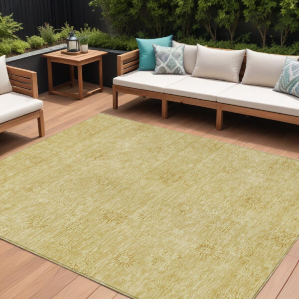 10' X 14' Gold And Ivory Floral Washable Indoor Outdoor Area Rug