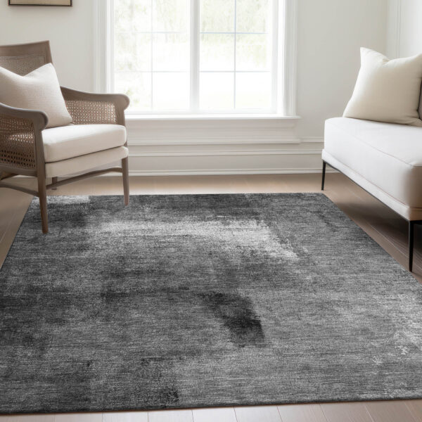 3' X 5' Gray Silver And Charcoal Abstract Washable Indoor Outdoor Area Rug