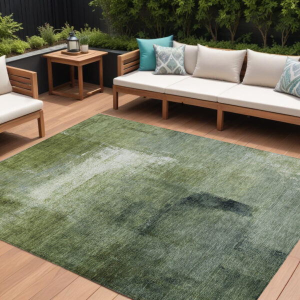 8' X 10' Artichoke Green And Sage Abstract Washable Indoor Outdoor Area Rug