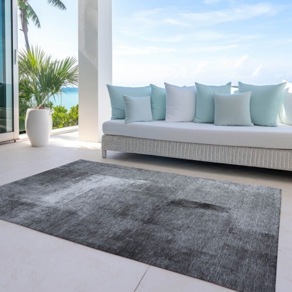 3' X 5' Gray Silver And Charcoal Abstract Washable Indoor Outdoor Area Rug